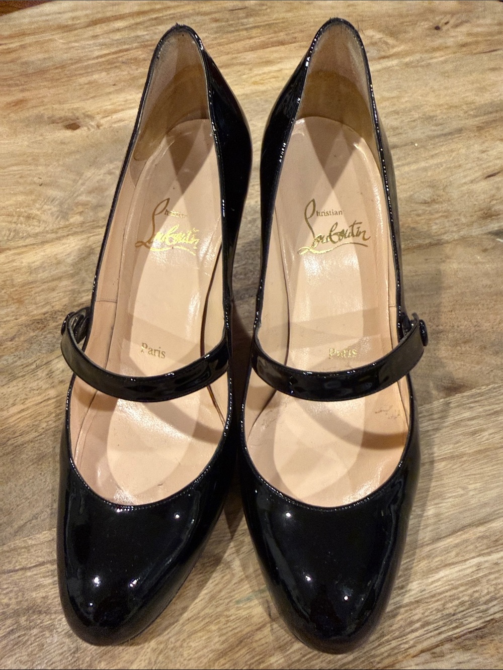 Christian Louboutin Black Patent Mary Jane Pumps with Strap